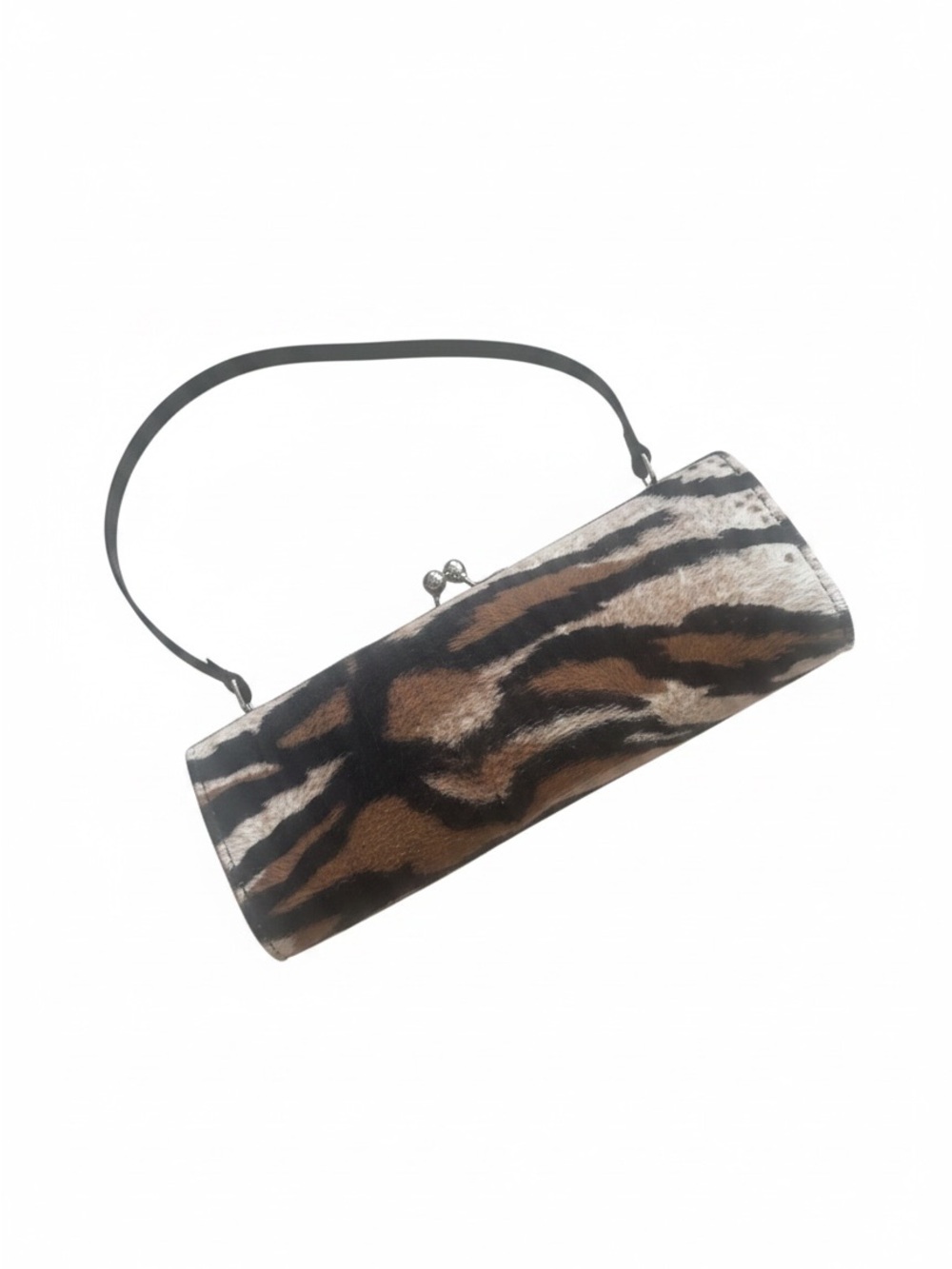 Vintage 60s/70s Animal Print Clutch Handbag - Brown/Black Kiss-Lock